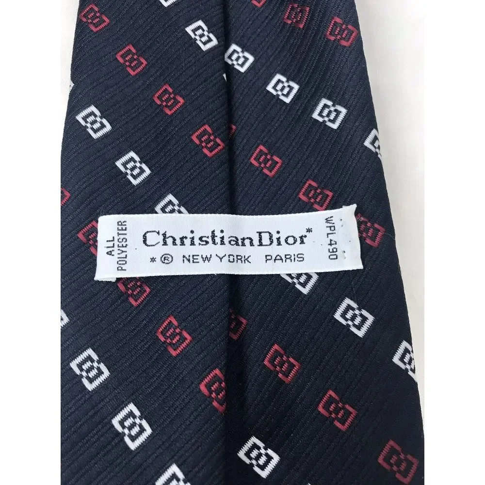 Vintage Christian Dior Classic Tie Necktie Blue Burgundy Geometric‎